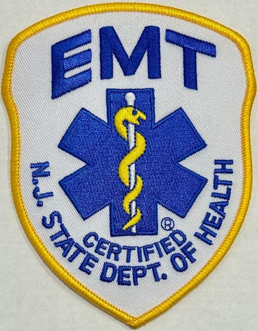 NEW JERSEY CERTIFIED STATE DEPT of HEALTH EMT SHOULDER PATCH - SEW ON.
